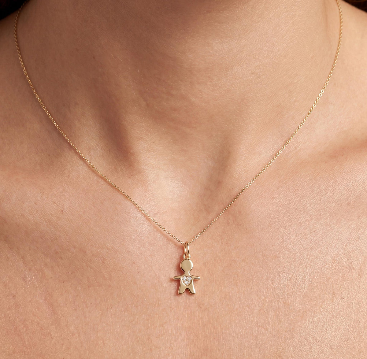 14K gold boy pendant necklace, styled view