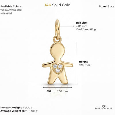 14K gold boy pendant size and weight guide, size and weight guide