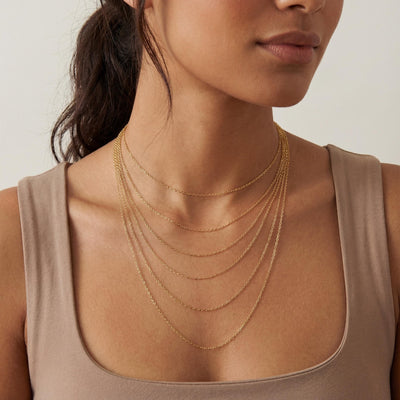 14K gold cable chain extender chain necklace, styled view