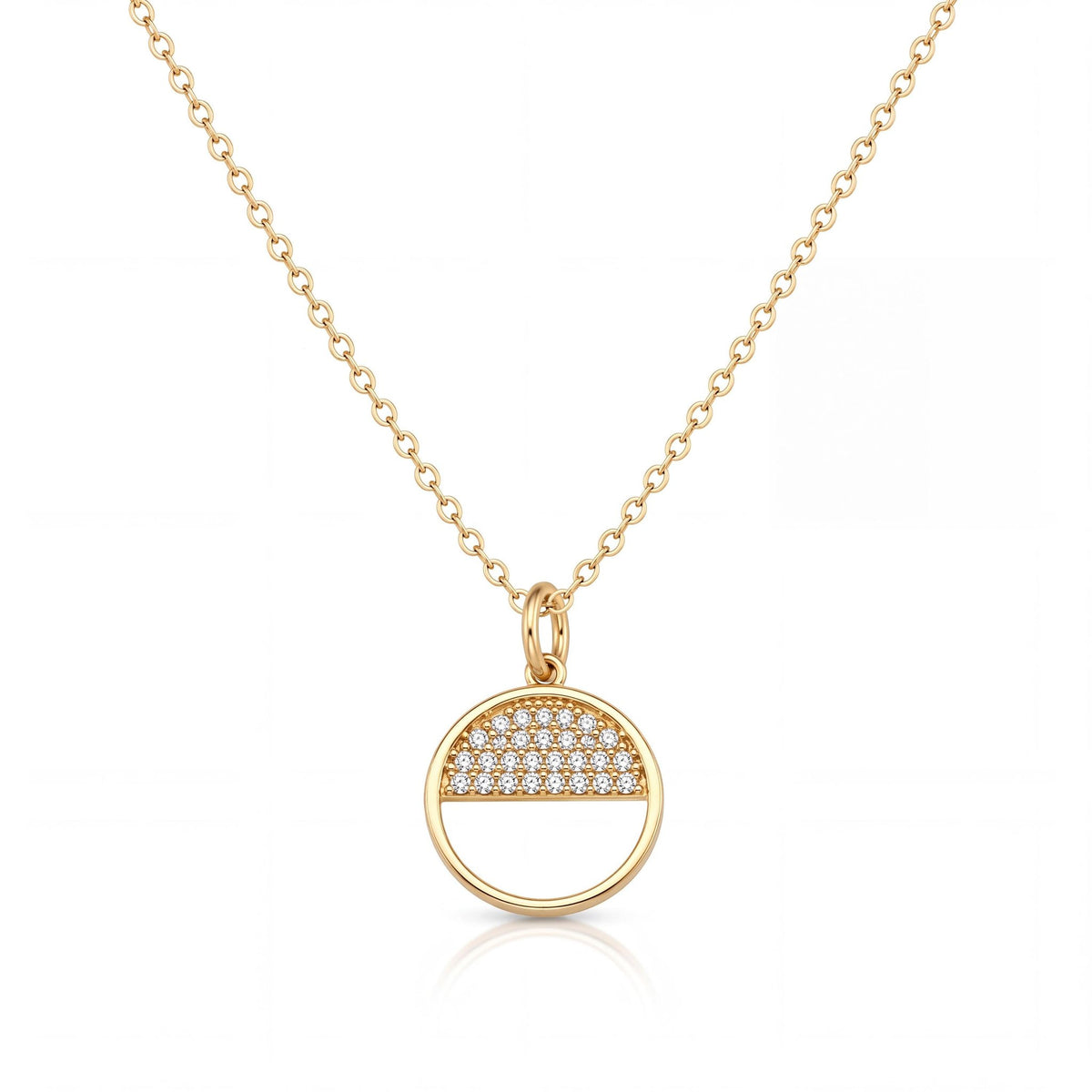 14K gold circle necklace, product photo