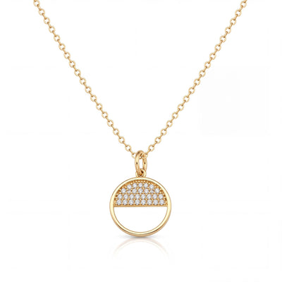14K gold circle necklace, product photo