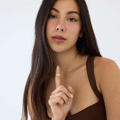 14K gold circle necklace, styled view