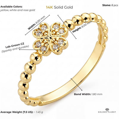 14K gold clover size and weight guide, size and weight guide