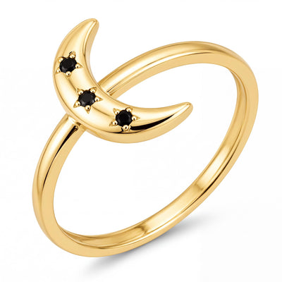 14K gold crescent moon ring, product photo