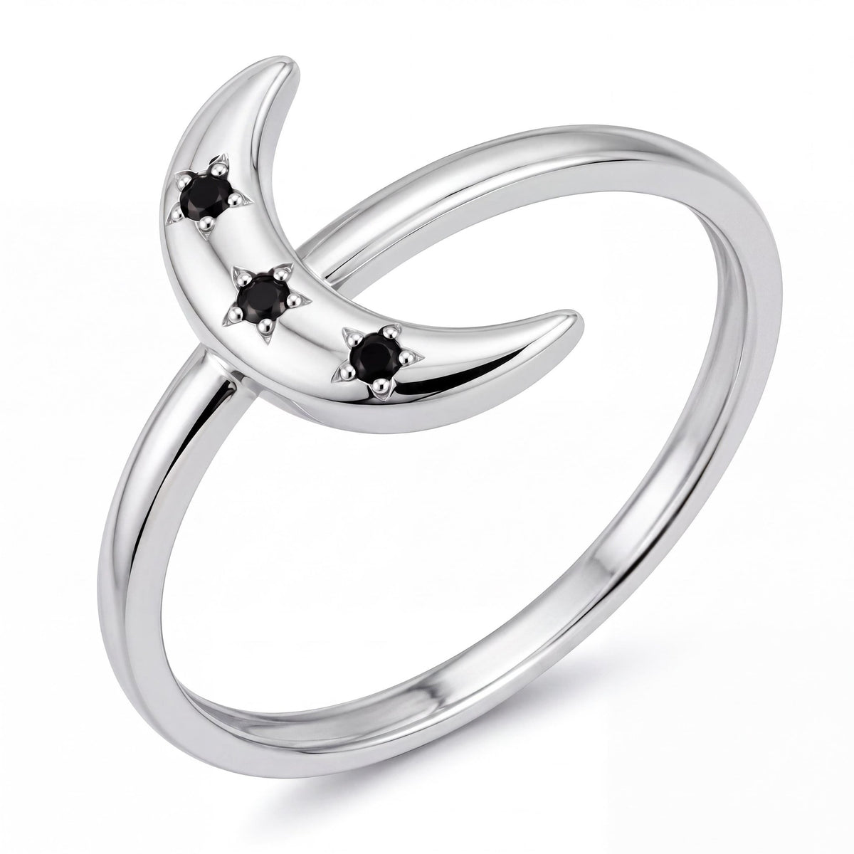 14K gold crescent moon ring, product photo