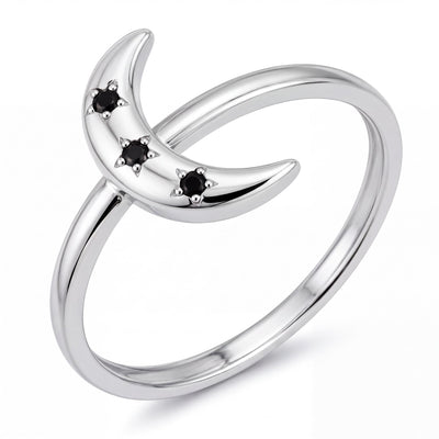 14K gold crescent moon ring, product photo