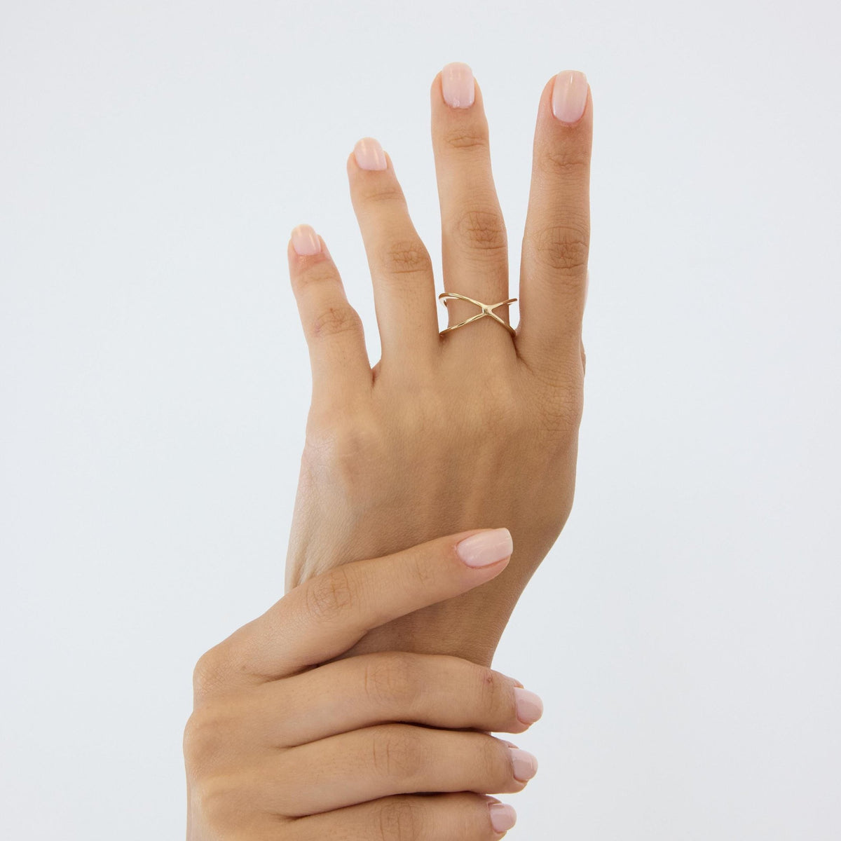 14K gold criss cross ring, styled view