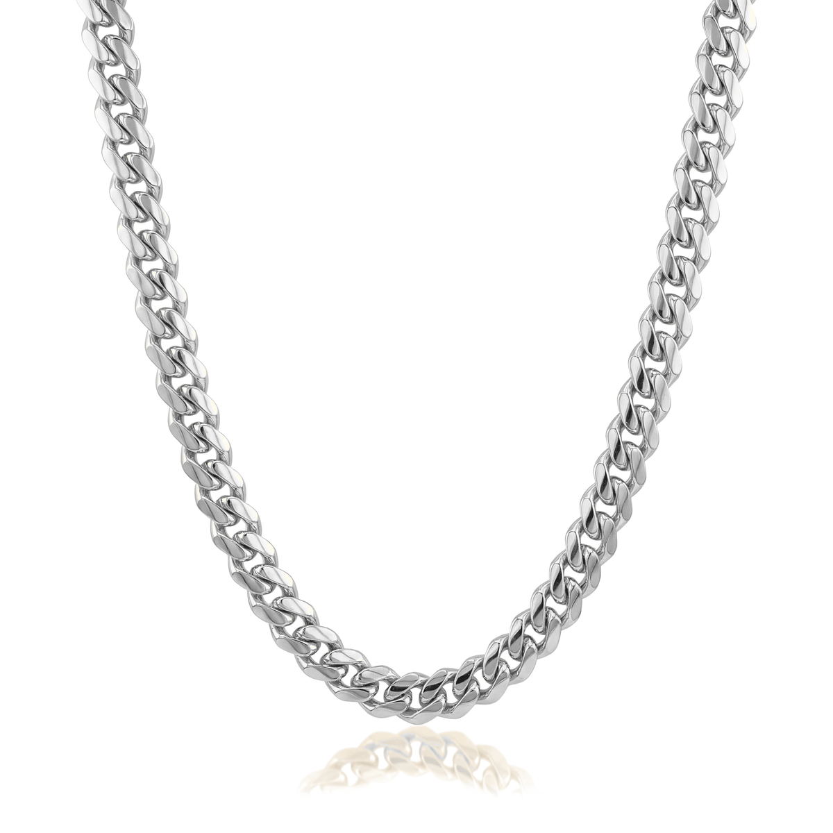 14K gold Cuban curb link chain necklace in white gold