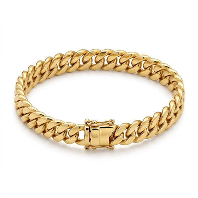 14K gold cuban link bracelet chain necklace, product photo