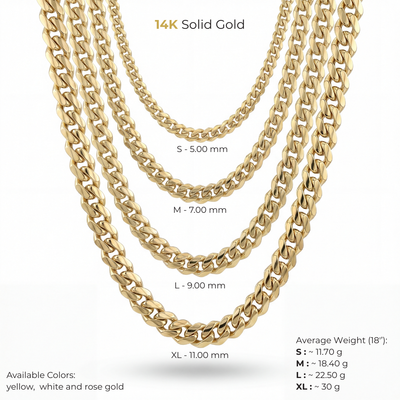 14K Solid Gold Cuban Curb Link Chain Necklace, Handmade Fine Jewelry Men & Women, Unisex