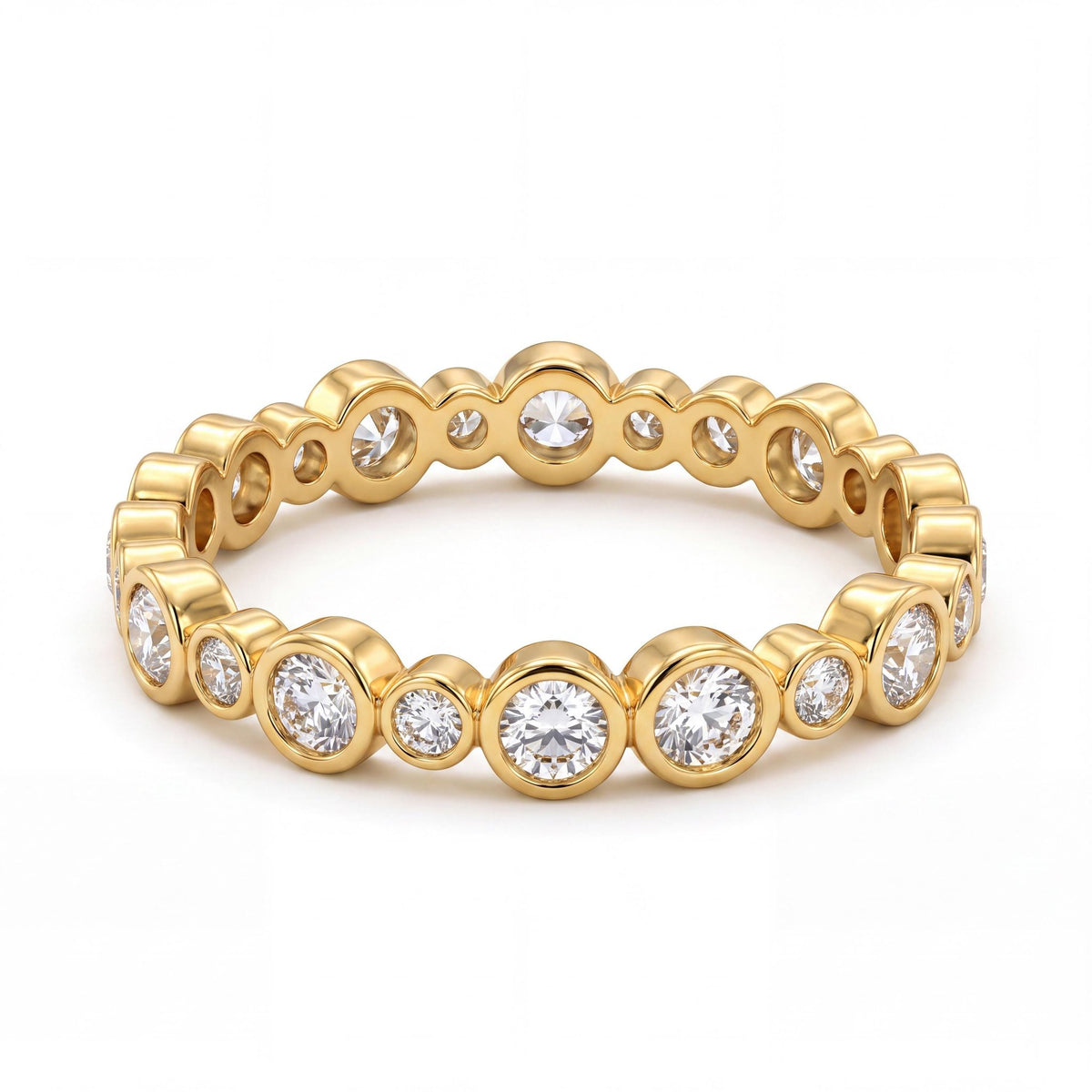 14K gold cz bezel eternity band ring, product photo