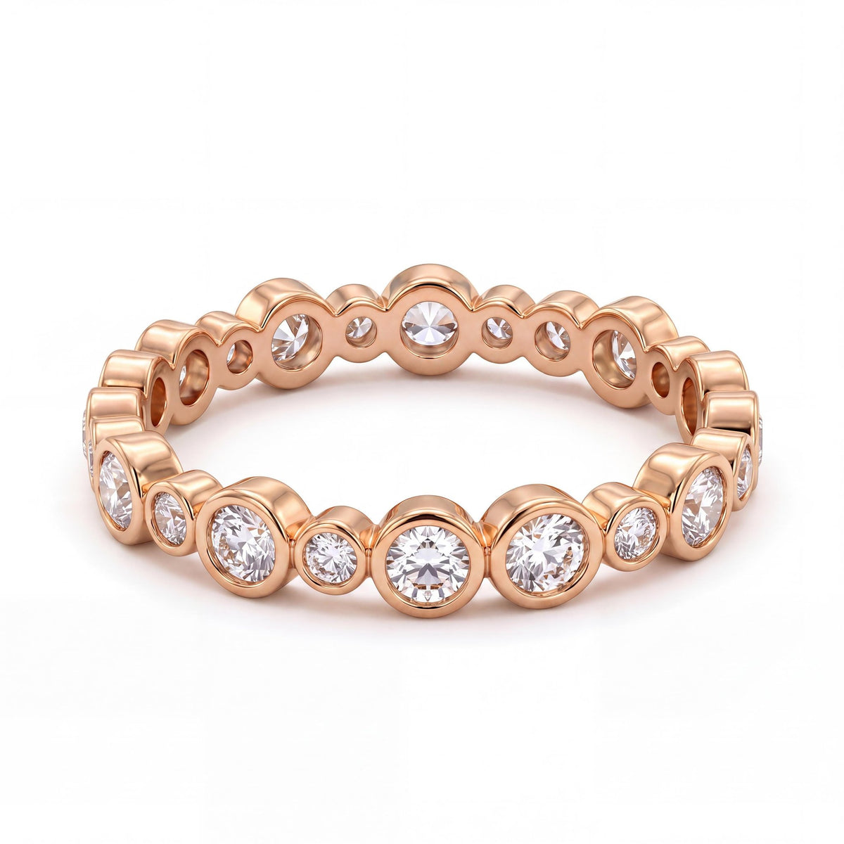 14K gold cz bezel eternity band ring, product photo