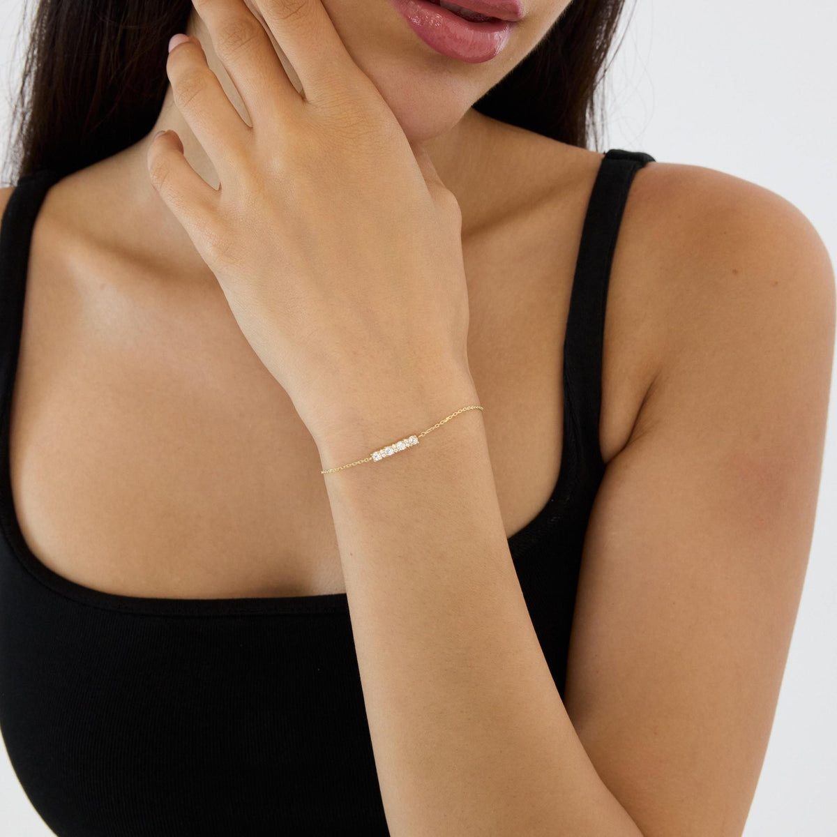 14K gold cz station bracelet, styled view