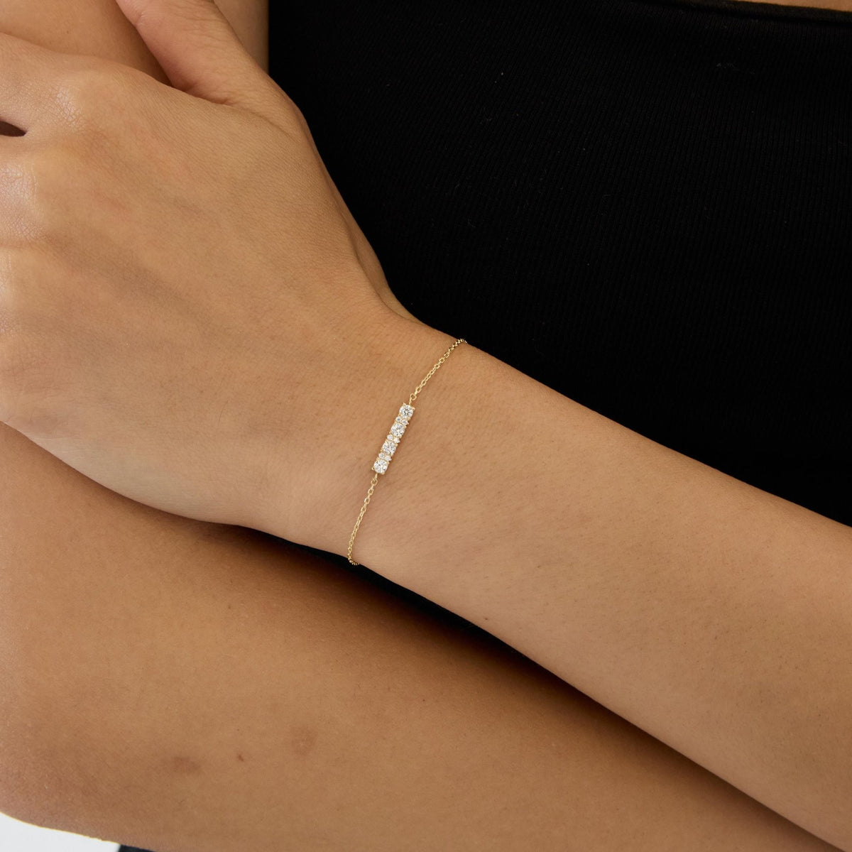 14K gold cz station bracelet, styled view