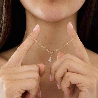 14K gold double cross necklace, styled view