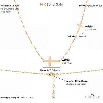 14K gold double cross size and weight guide, size and weight guide