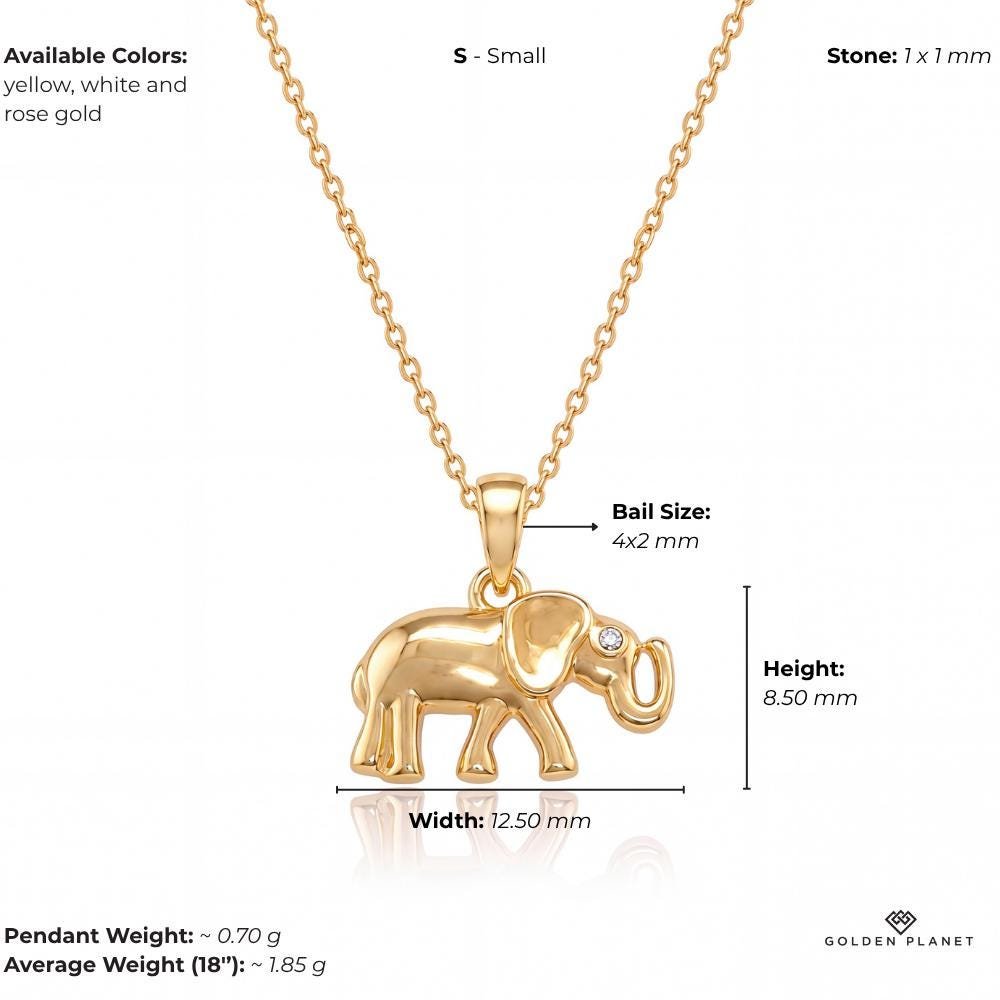 14K gold elephant necklace, size and weight guide