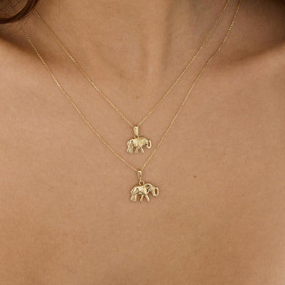 14K gold elephant necklace, styled view