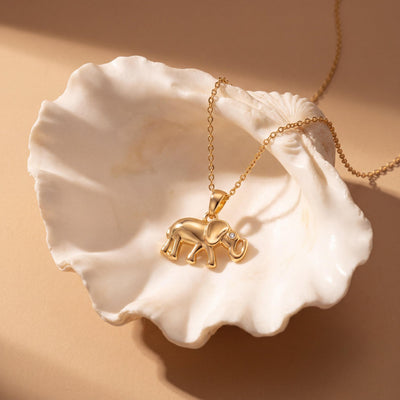 14K gold elephant necklace, styled view