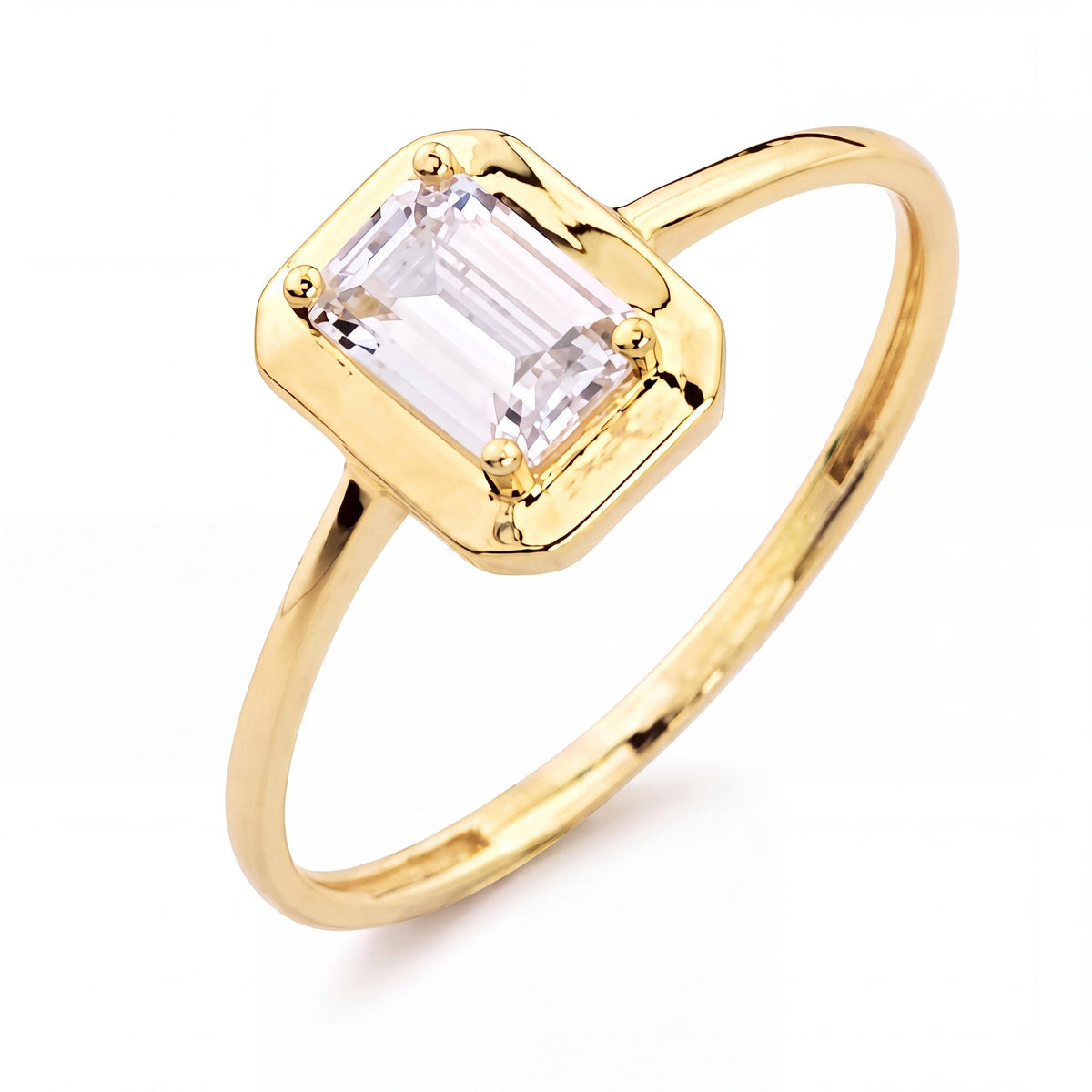 14K gold emerald-cut cz solitaire ring, product photo