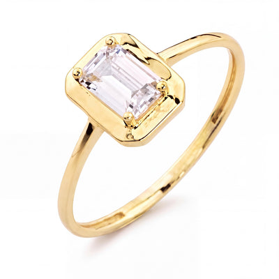 14K gold emerald-cut cz solitaire ring, product photo
