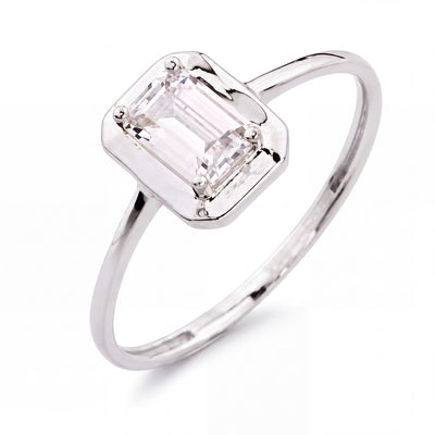 14K gold emerald-cut cz solitaire ring, product photo