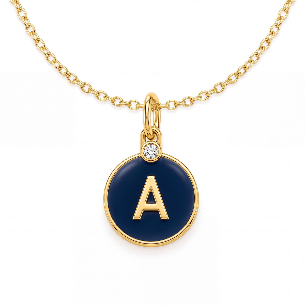 14K gold enamel initial necklace, product photo