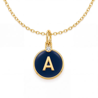 14K gold enamel initial necklace, product photo