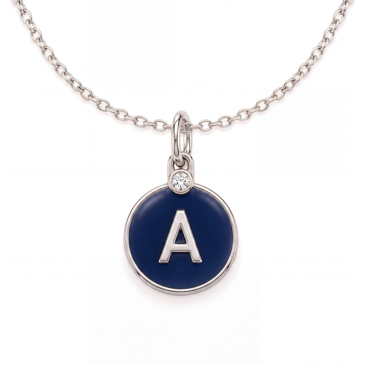 14K gold enamel initial necklace, product photo