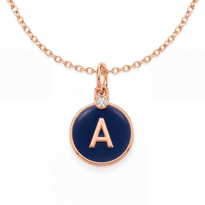 14K gold enamel initial necklace, product photo