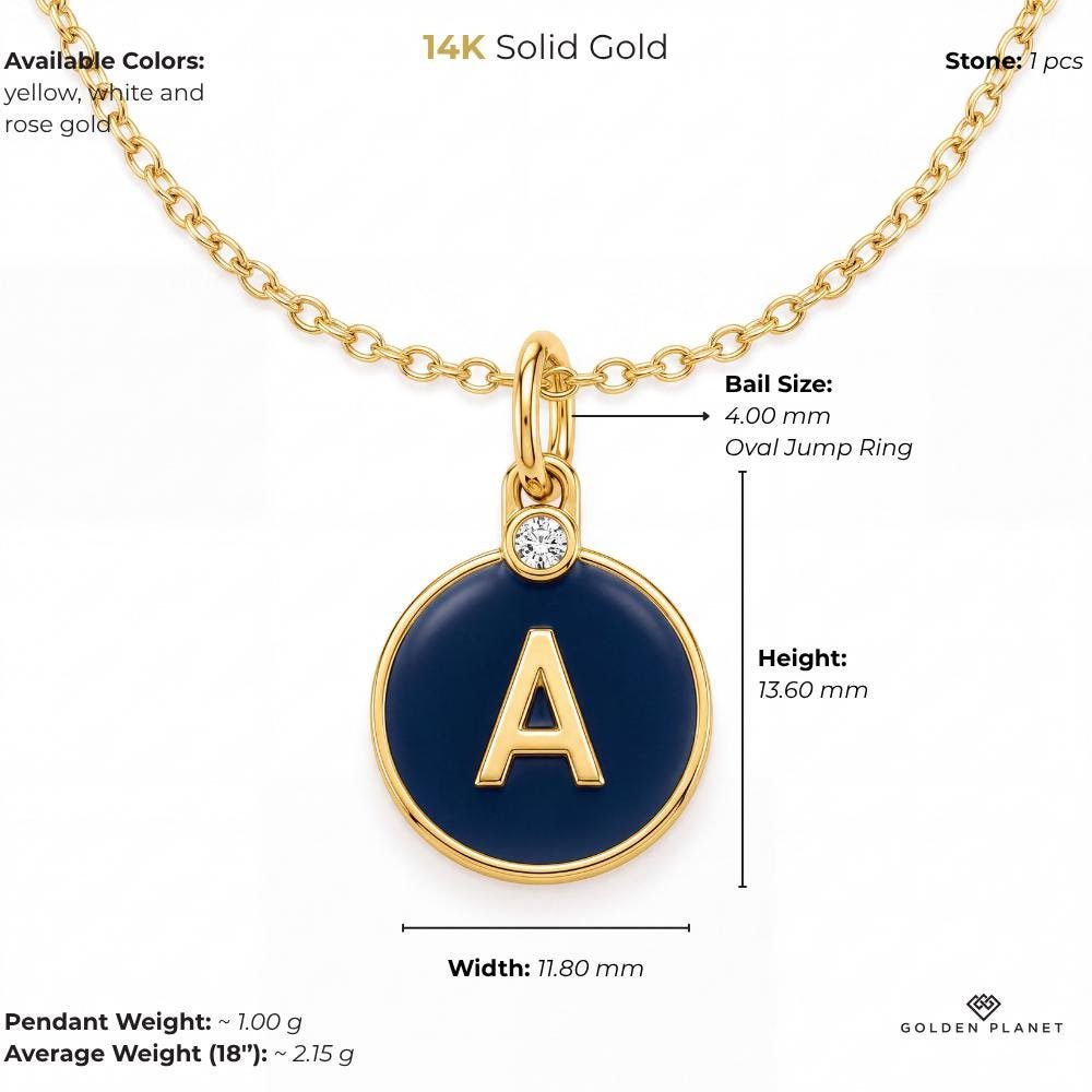 14K gold enamel initial size and weight guide, size and weight guide