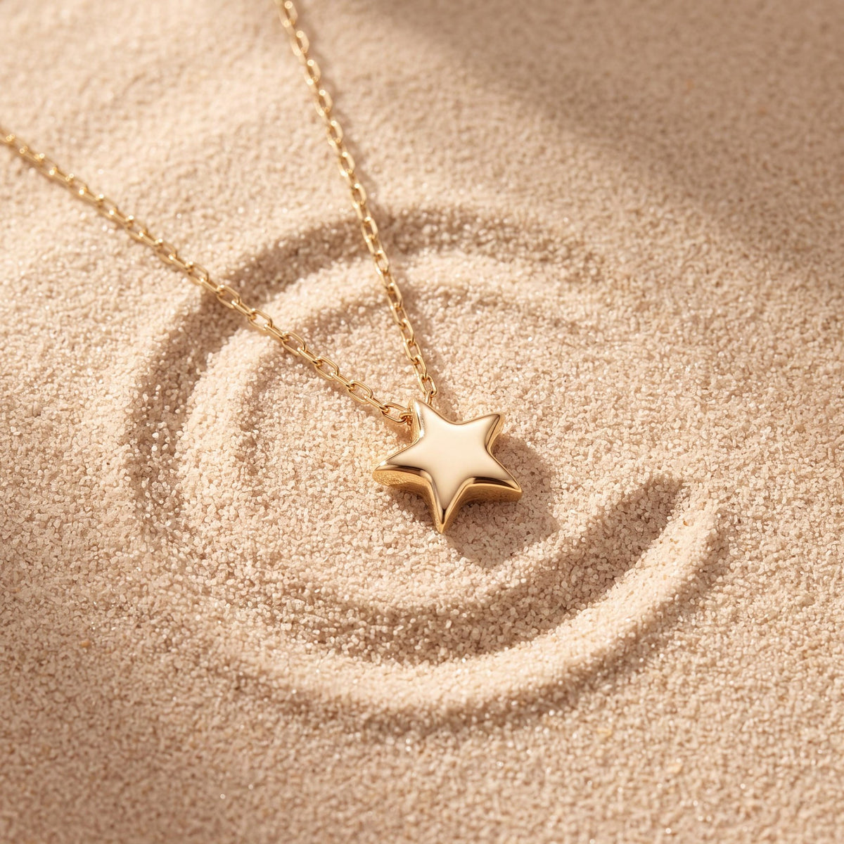 14K gold five point star pendant necklace, styled view