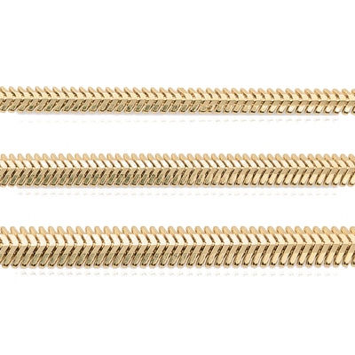 14K yellow gold flat snake chain necklace on white