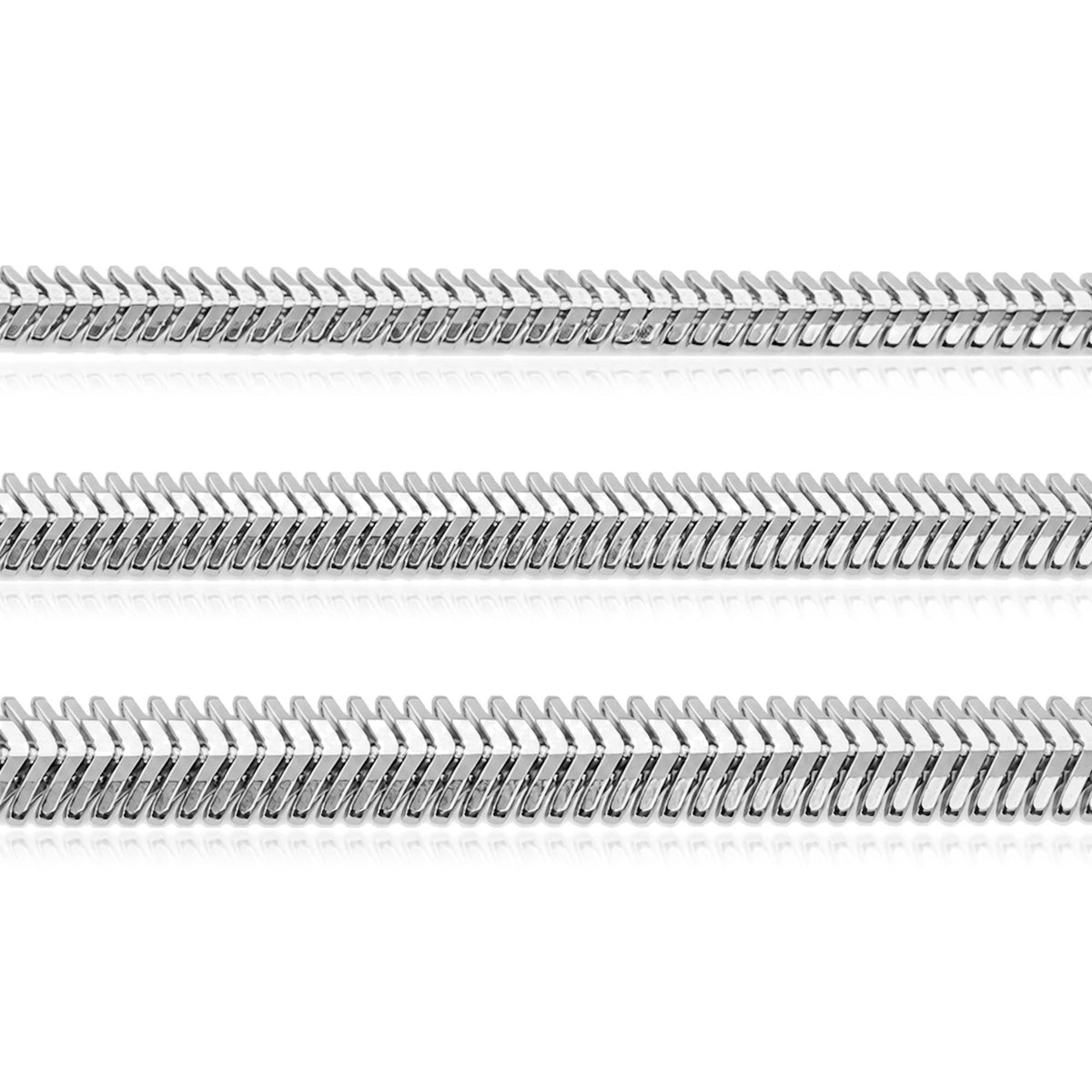 14K white gold flat snake chain necklace on white
