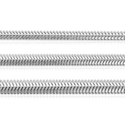 14K white gold flat snake chain necklace on white