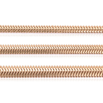 14K rose gold flat snake chain necklace on white