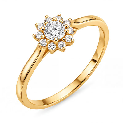 14K gold floral halo ring, product photo