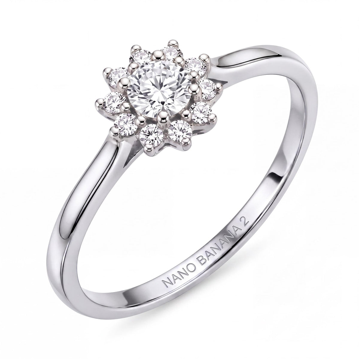 14K gold floral halo ring, product photo