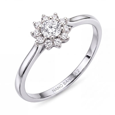 14K gold floral halo ring, product photo