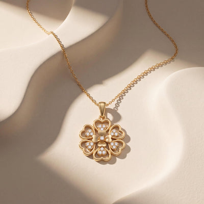 14K gold floral necklace, styled view