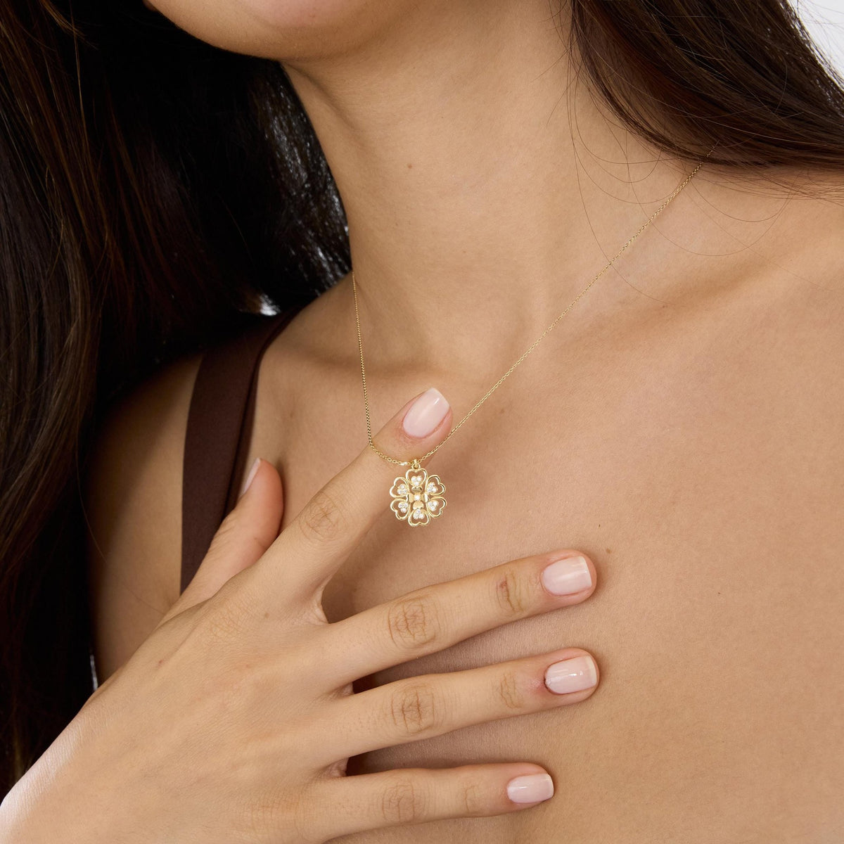 14K gold floral necklace, styled view