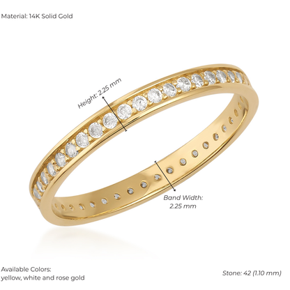 14K Solid Gold Full Eternity Ring – Classic Round Zirconia Band – Gift for Her