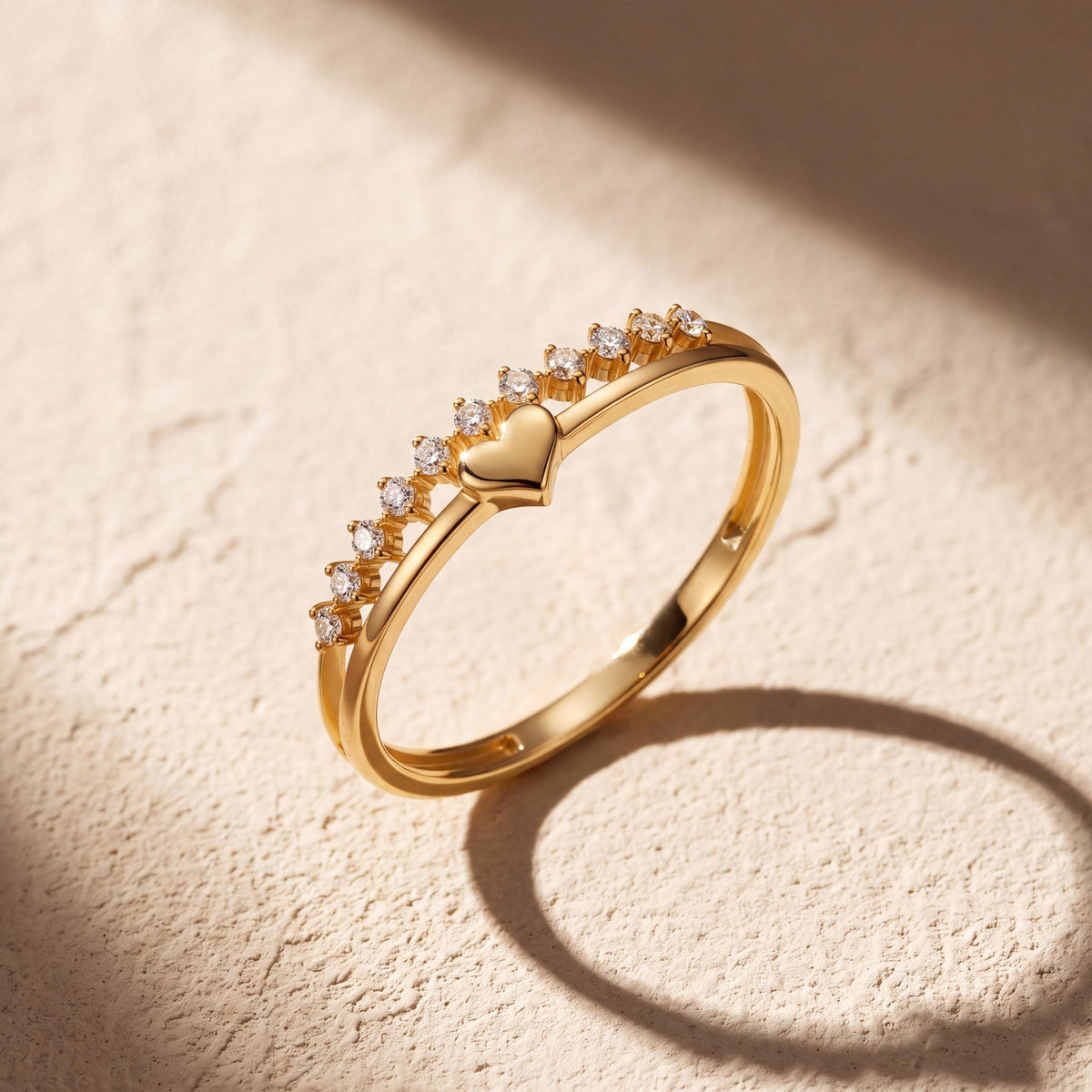 14K gold heart bypass ring, styled view