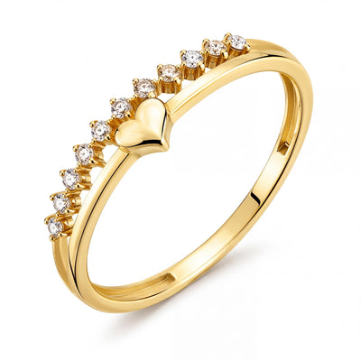 14K yellow gold heart bypass ring on white