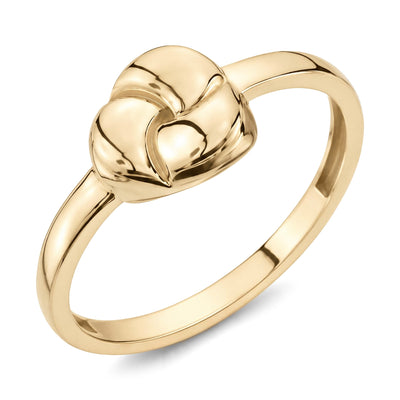 14K yellow gold heart dome ring, close-up angled product shot