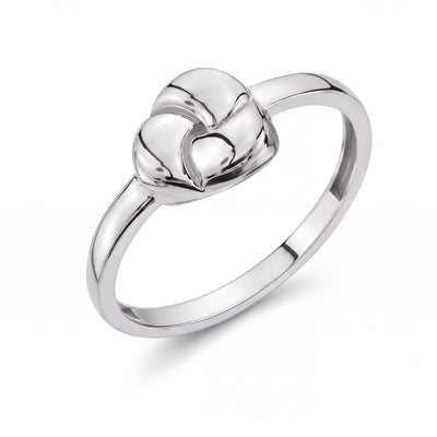 14K white gold heart dome ring, close-up angled product shot