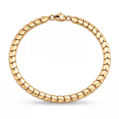 14K yellow gold heart link bracelet on white