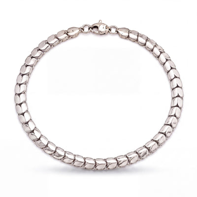 14K white gold heart link bracelet on white