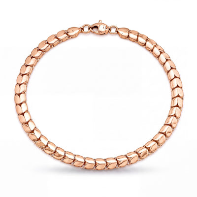 14K rose gold heart link bracelet on white