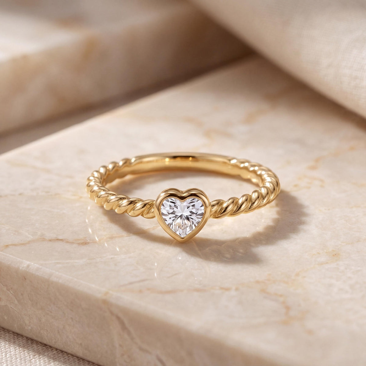 14K gold heart shape engagement ring, styled view